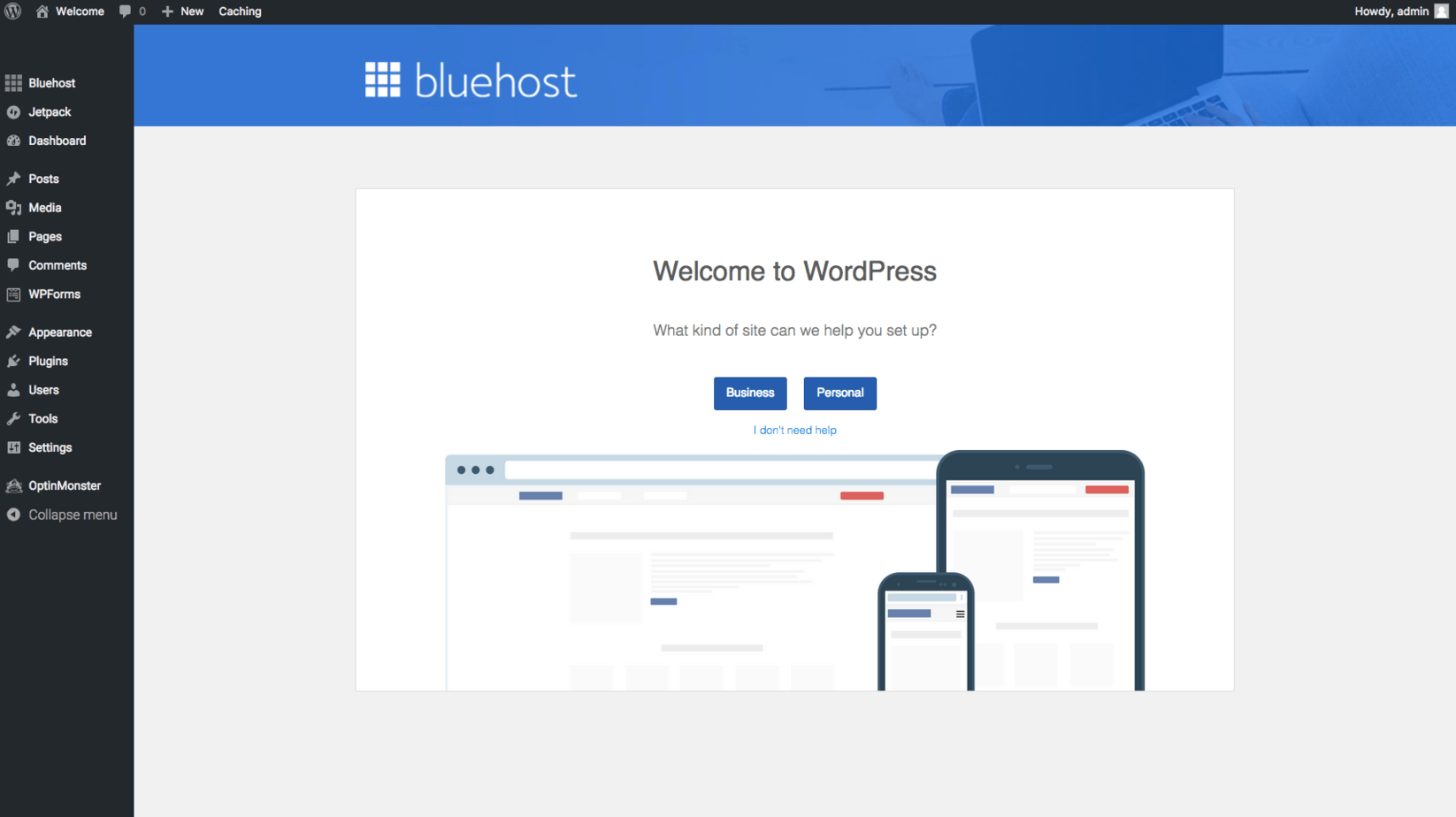 bluehost WP Dashboard