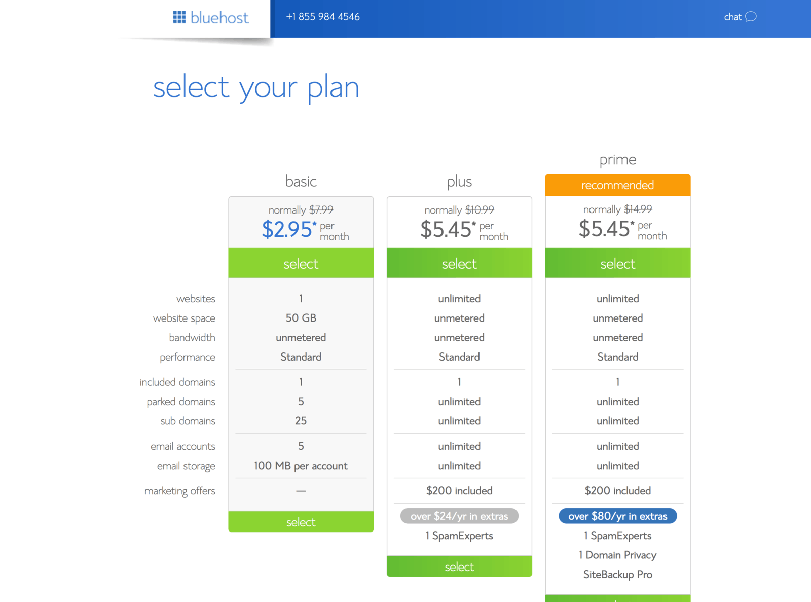 bluehost pricing page