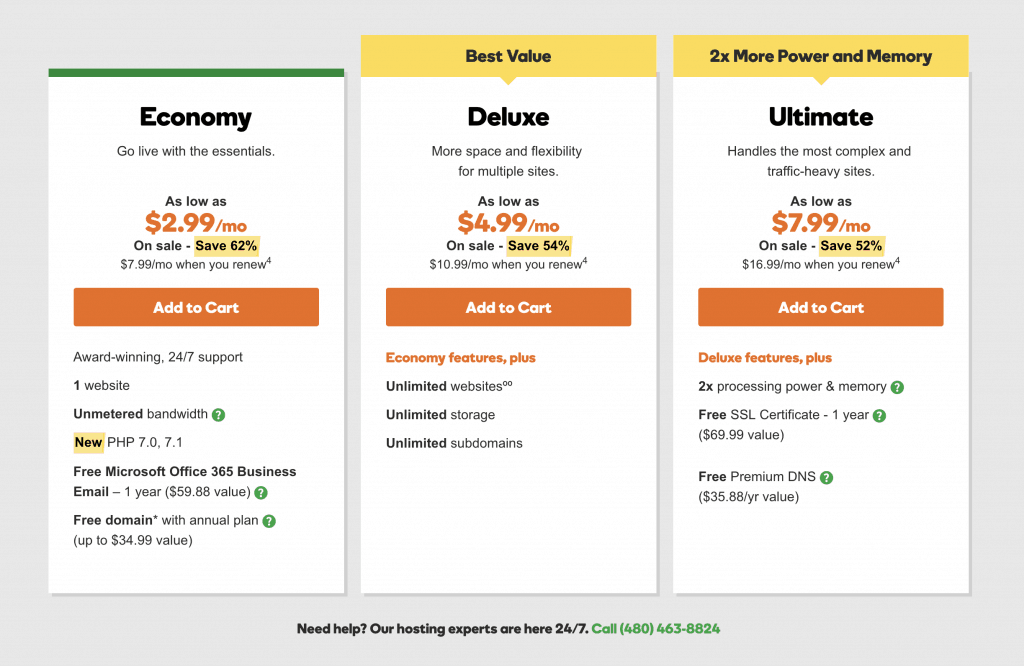 godaddy web hosting options