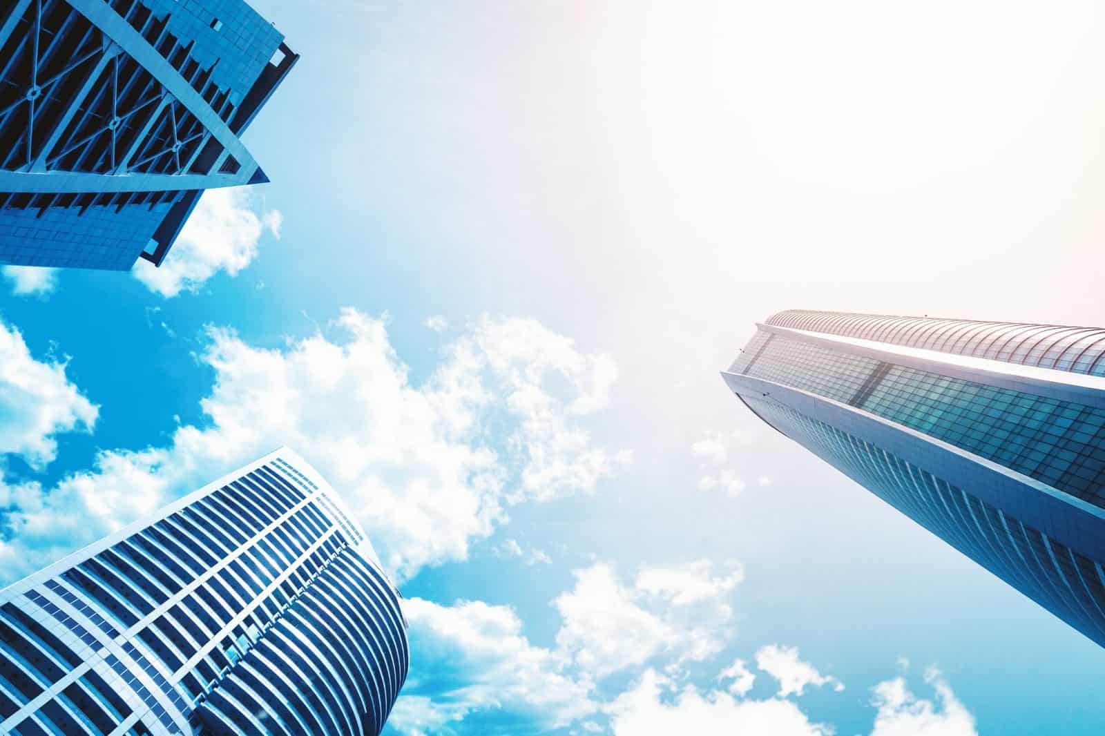 Business building, skyscraper looking up