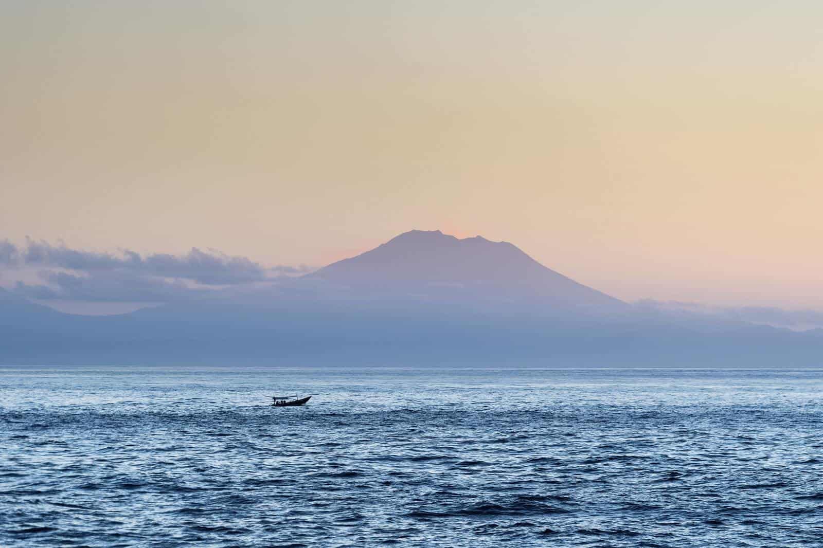 Mount Agung volcano in sunrise